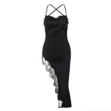 Women Sexy Lace Party Club Backless Bodycon Stain Black Straps Midi Dress 2022 Summer Clothes Wholesale Items For