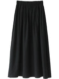 VEN Simple Elastic Waist Pleated Skirts Solid Women's A-line MIDI Long Skirt High Waisted Ladies Office 2022