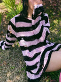 Distressed Stripe Longline Sweater- Outfit