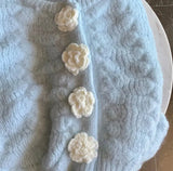 Blue Knitted Rose Buttoned Cardigan- Outfit