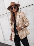 Spring Autumn Fashion Turn-down Collar Women's Jackets Casual Solid Long Sleeve Plaid Print Button Ladies Jackets Plus