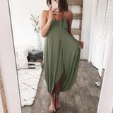Summer Sexy Spaghetti Straps Women's Maxi Dress 2020 Fashion Solid Sleeveless Beach Split Robe Lady Midi Dress Plus