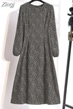 Winter Women Dress 2023 Vintage Lantern Sleeve Floral Print Chiffon Long Dress Casual A-line Elegant Party Vestidos