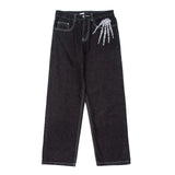 High Street Dark Bone Printed Jeans Men's Tide Brand Loose Minority Design Wide-Legged Straight
