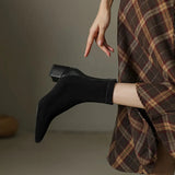 Short Boots Women's Autumn / Winter 2025 New Thick Heel Pointed Suede Stitching Boots Women's Middle Heel Soft Skin Thin