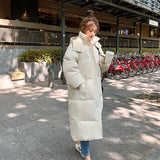 Real Shoot New Cotton-Padded Clothes In Winter Long Over The Knee Down Cotton Jacket Korean Version Loose And Thick Hooded Cotton-Padded Jacket Coat-Outfit
