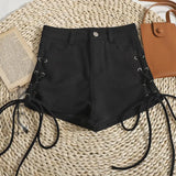 Waist Lace-up Shorts for Women Summer High Street Skinny Shorts