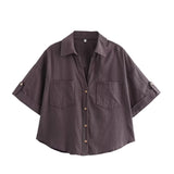 Spring And Summer New Women's Fashion Casual Collar Striped Wide-Sleeved