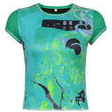 Printed Harajuku Short Sleeve Crop Top T Shirt Fashion Summer Hip Hop Basic T-shirt Women Casual 90s