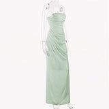 Satin Draped Tube Bodycon Maxi Dress-Outfit