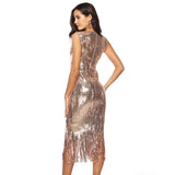 luxury Bling Sequins summer dress wome Night club Party dresses gold tassel bodycon vintage long dress elegant vestidos