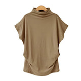 2021 Fashion Turtleneck Batwing Short Sleeve Cotton Shirt Female Casual Solid Blouse Oversized Tops Women