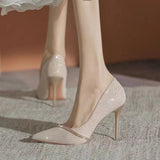 New High-Heeled Student Etiquette Shoes Women Spring And Summer Black Fine Heel Pointed Light Face Professional
