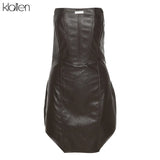 Fashion Casual Turn-down Collar Zipper Slim PU Leather Coat For Women Streetwear Short Jacket Solid Black Y2K