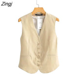 2021 Women Fashion Single Breasted Sleeveless Slim Vest Jacket Ladies Business Casual WaistCoat Chic Poplular Tops