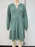 Zingj Autumn And Winter New V Collar Small Twist Pure Color Long Sleeve Loose Casual Dress Female-Outfit