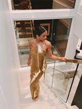 Metallic Halter Off Shoulder Maxi Dress Women Backless Sleeveless Slim Fit Robes 2024 Fashion Lady Evening Party