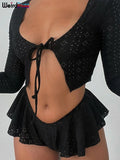 Puss Sexy Beach Vacation Women 2Piece Set Breathable Flare Sleeve Crop Top+Pleated Shorts Matching Party Clubwear