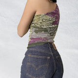 Vintage Chinese Style Print Crop Top Asymmetric Slim Fit One Shoulder Vests E-girl Aesthetic Fashion Women Summer Tank