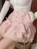 Kawaii Lolita Mini Skirt Women Winter Lace Casual Elegant Sweet Female Skirt High Waist Bandage Korean Skirt 2022