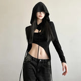 Zingj 2024 Winter Women's Solid Color Slim Long Sleeved Hoodie Smock Fashion Sling Vest Suit-Outfit