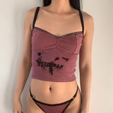 Vintage Lace Letter Print Tank TopOutfit
