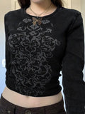 Rib Long Sleeve Printed Crop Top- Outfit