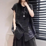 Linen Short-Sleeved Shirt Women's Summer Loose Thin Leisure Medium Long Thin Cotton Cardigan