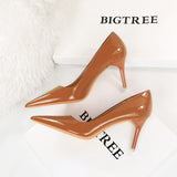 Zingj Fashion Simple Thin Heel Ultra High Heel Lacquer Leather Shallow Mouth Pointed Sexy Nightclub Show Thin Women's Single