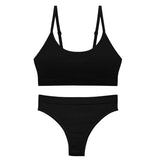 Seamless Tanks Tops Bras Set Female Underwear Wireless Bra Crop Top Women Low Waist Underpants Soft Bralette