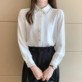 Women Solid White Blouse Tops Office Lady Work Chiffon Button Summer Short Sleeve Yellow Red Female Blouses Shirts
