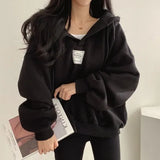 V-Neck Solid Color Oversized HoodieOutfit