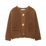 2025 New Women's Solid-Color Casual Fashion Coarse Knit Long-Sleeved Sweater Cardigan