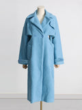 Zingj 2024 New Fashion Hollow Design Sense Kink Waist Show Thin Long Blue Plush Coat