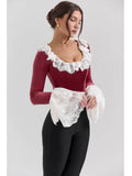 Long Sleeve Lace Flare Trim Corset Top- Outfit