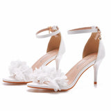 Cm Temperament Word With Light Mouth Fine Sandals White Flowers Wedding Shoes Fine Heel Small Summer