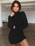 Winter Fashion Sexy Women's Package Hip Mini Dress 2021 Casual Turtleneck Solid Long Sleeve Knitted Plus Size Lady