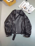 Bubble Leather Locomotive Jacket Loose PU Leather Coat Oversize New High-End Simple Autumn