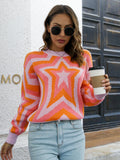 Sweater Women Jumper Stars Print Pullover Female Round Neck Long Sleeve Top Ladies Fashion Knitwear Y2k Jersey