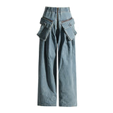 Overalls Style 2025 Fall Lapel, Long-Sleeve Jacket, High Waist, Large Pocket, Wide-Leg Pants, Denim