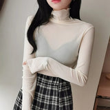 Autumn Women's Sexy See-Through Mesh Blouse Female Long Sleeve Transparent Elegant Shirt Fashion Women