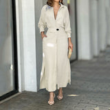 New Temperament Female Commuter With Solid Color To Close Waist Long Sleeve Irregular Shirt Dress