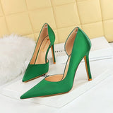 Zingj Fashion And Simple Banquet Sexy Side Hollow Out High Heel Thin Heel Shallow Pointed Silk Women's Singles
