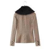 Fur Collar Coat And Mini Skirt Set- Outfit