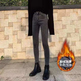 Zingj Jeans Female Nine Cent Pants 20 Spring / Summer 2024 New Korean Version Of Smoke Gray Web Celebrity High Waist Show Thin Feet Pants Tide-Outfit