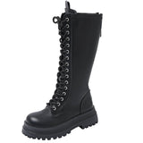 Autumn And Winter New Black Zippered Knight Boots Long Boots Trend Thin Tie With Thick Bottom