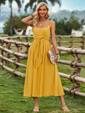 Hot New Women's Summer Fresh Ranch Wind Pure Color Sling Strap Tie The Waist