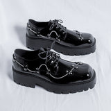 Zingj British Wind Thick Bottom Derby Profile Picture Black Male Business Casual Leather Shoes Retro Patent Leather
