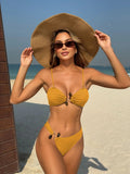 2025 Sexy Hollow Beads Solid-Colored Pit Split Swimsuit