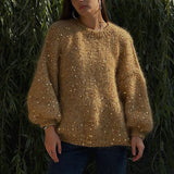 Zingj Sequins Ma Hair Sweater 2023 New Loose Round Collar Lantern Sleeve Sweater-Outfit